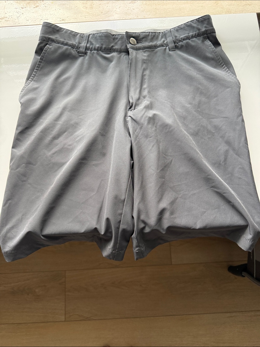 adidas Men's Charcoal Gray Flat-Front Performance Shorts
